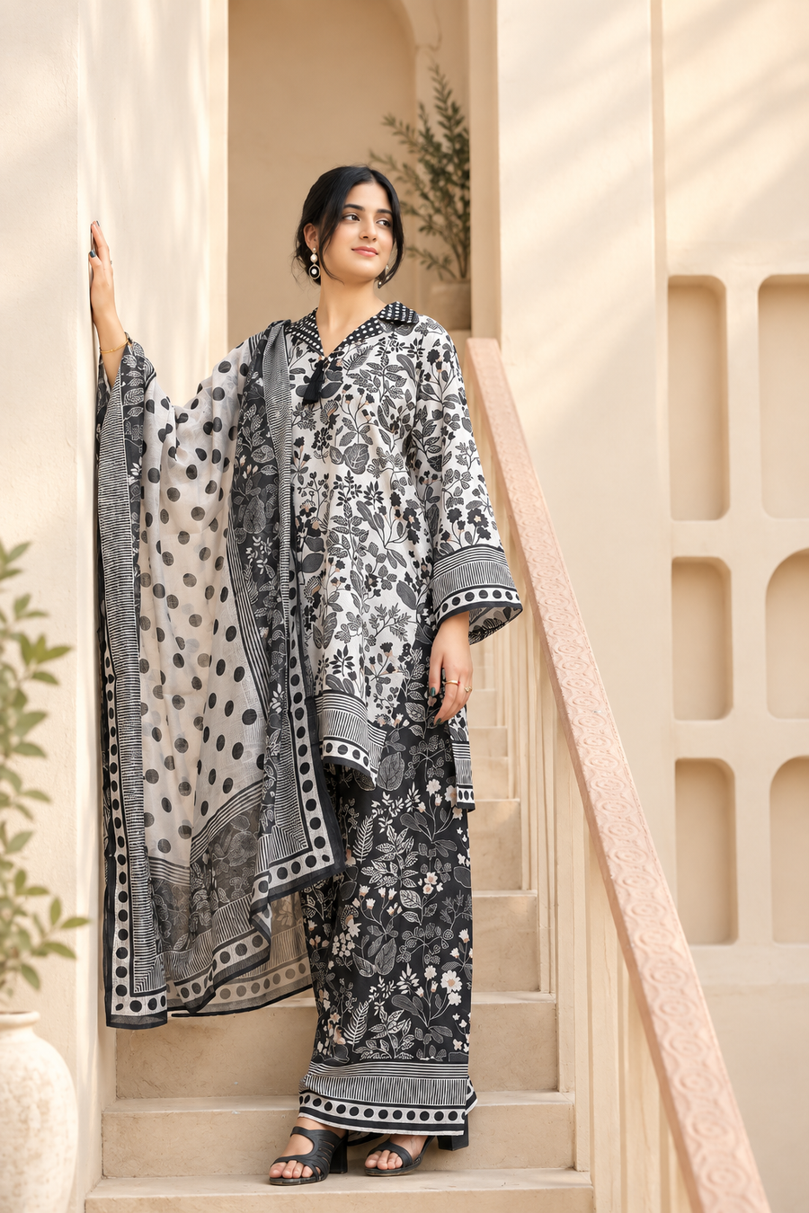 Siyah – 3-Piece Printed Suit
