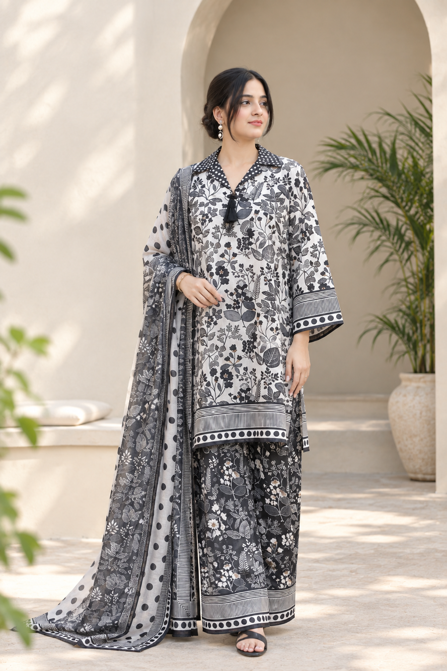 Siyah – 3-Piece Printed Suit